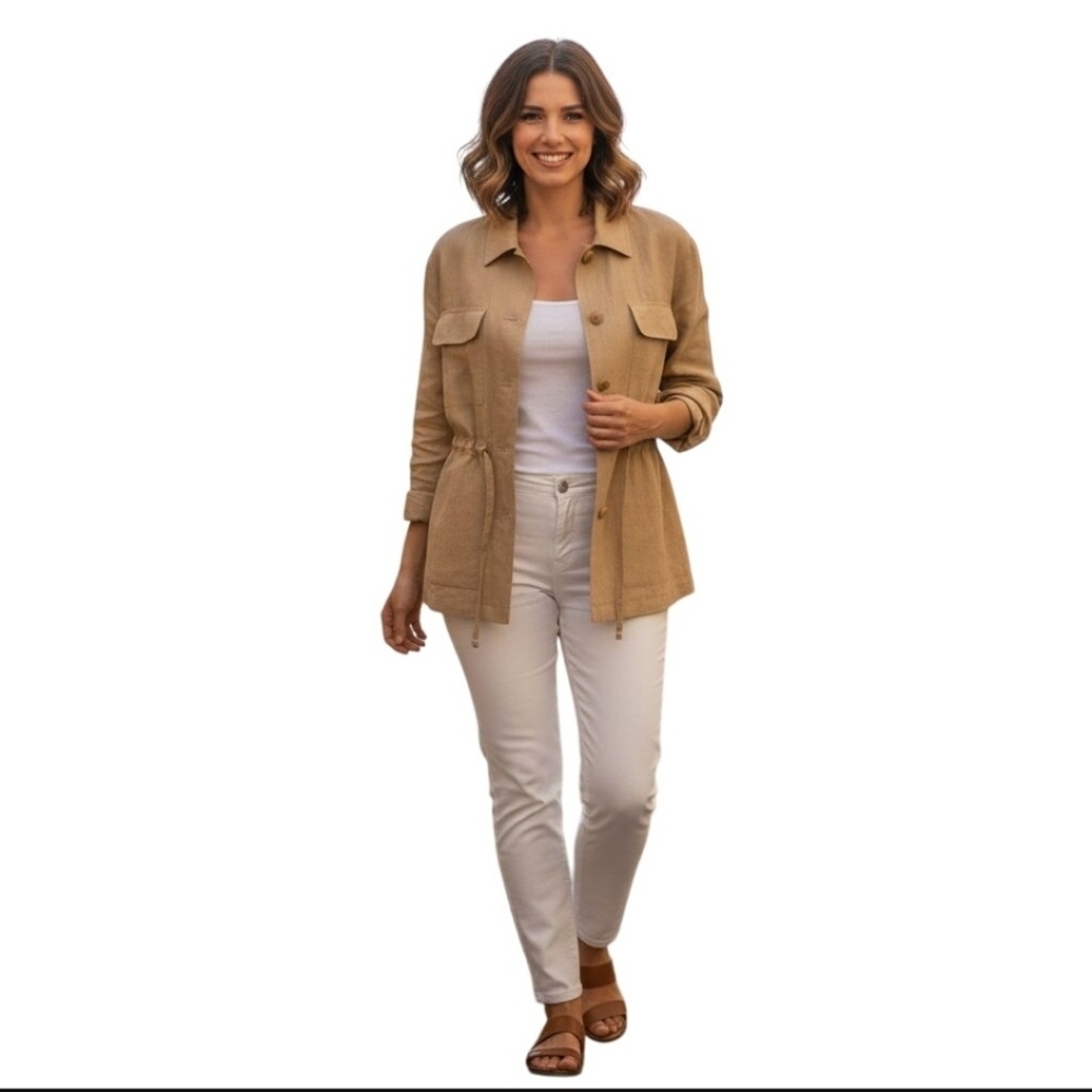 Lord & Taylor Vintage Mustard Linen Safari Lagonlook Button Front Shirt Size 2p